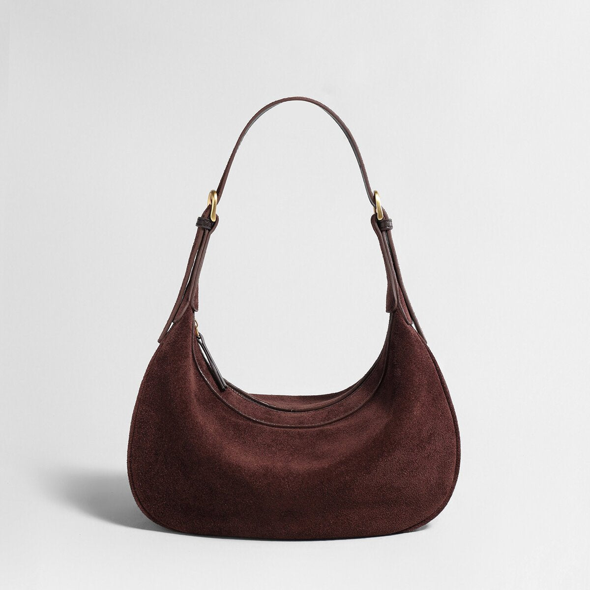 Suede Leather Crescent Hobo Bag – Dumpling-Inspired Silhouette with Adjustable Strap-5