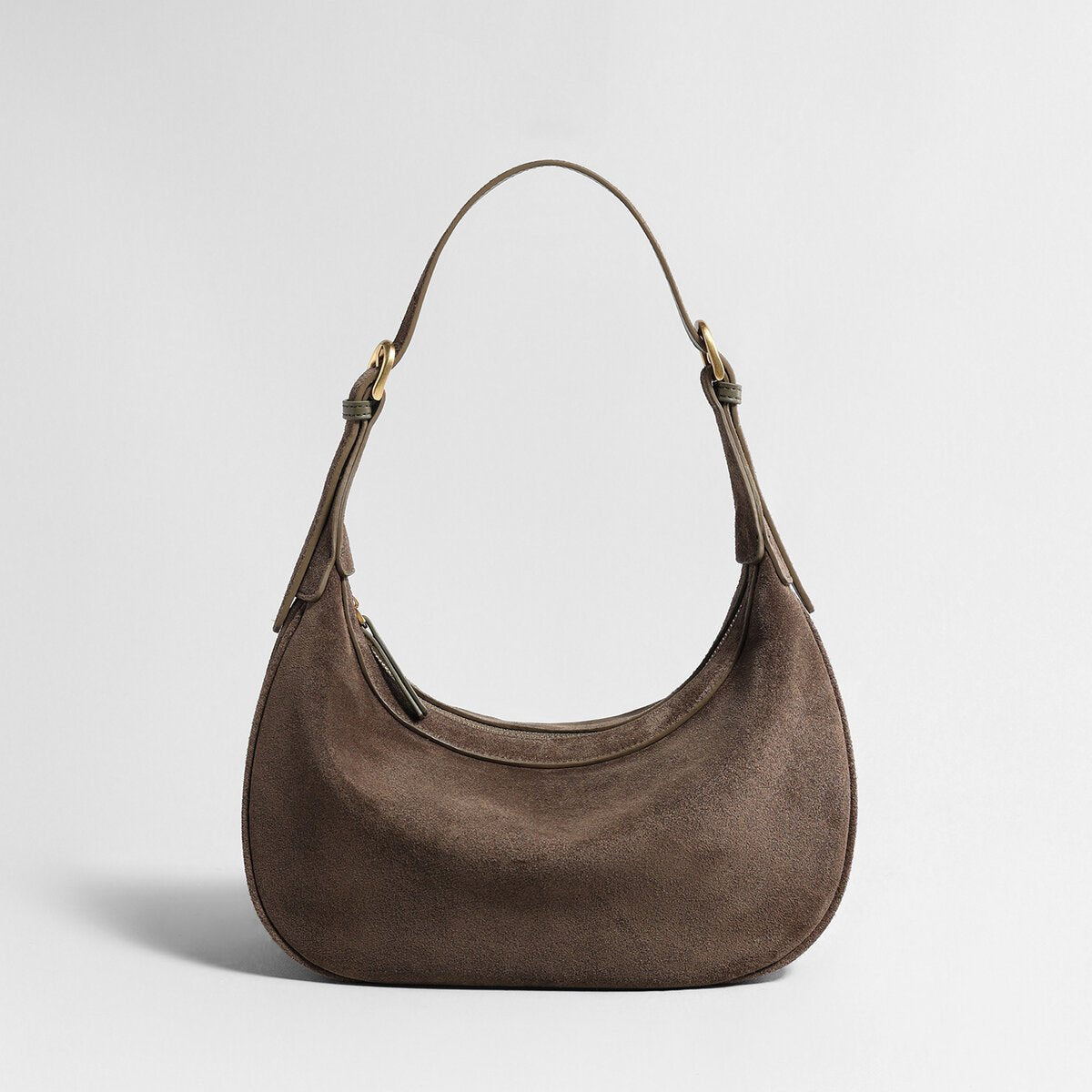 Suede Leather Crescent Hobo Bag – Dumpling-Inspired Silhouette with Adjustable Strap-6