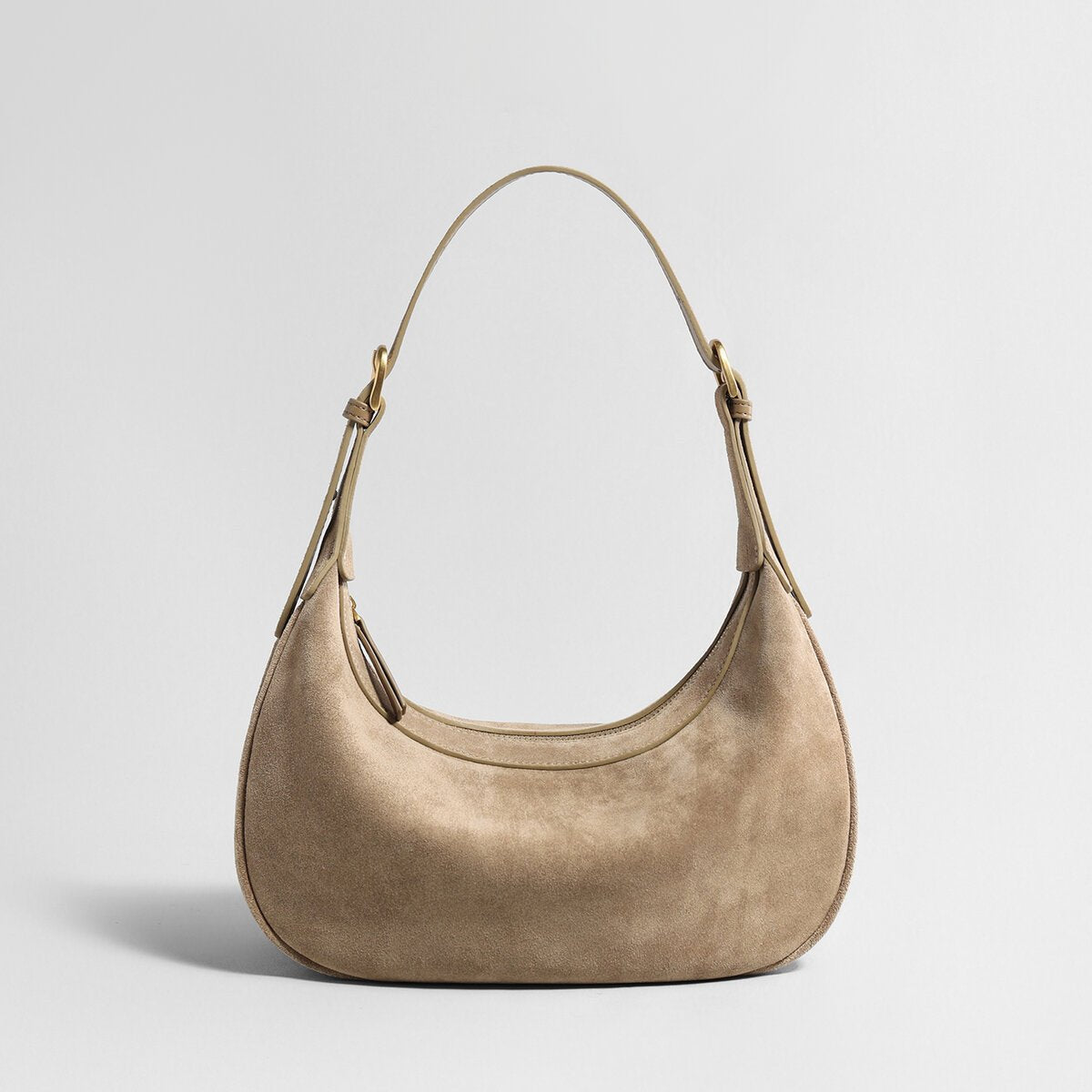 Suede Leather Crescent Hobo Bag – Dumpling-Inspired Silhouette with Adjustable Strap-7