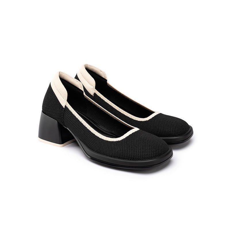 Vintage Square Toe Mary Jane Pumps – Contrast Trim Block Heel Shoes-1