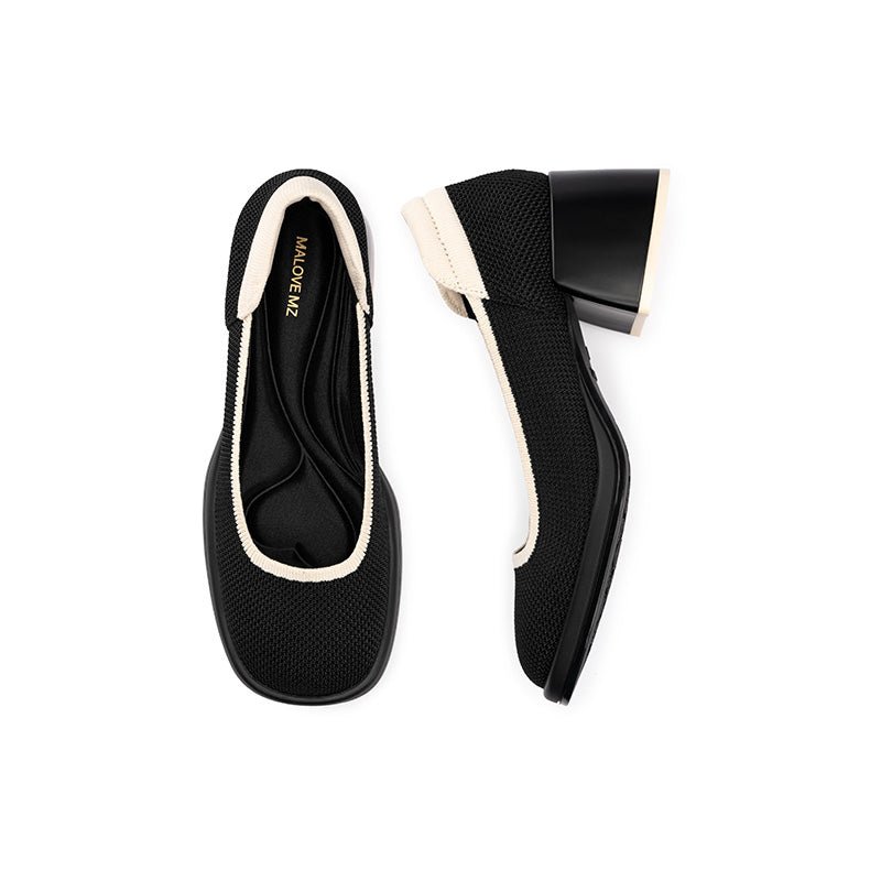 Vintage Square Toe Mary Jane Pumps – Contrast Trim Block Heel Shoes-2