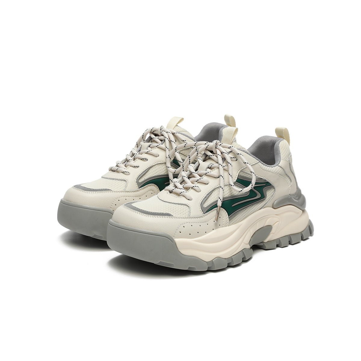 Women's Chunky Platform Sneakers with Green Wave Accent-1