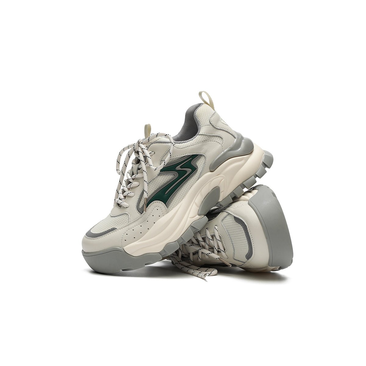 Women's Chunky Platform Sneakers with Green Wave Accent-2