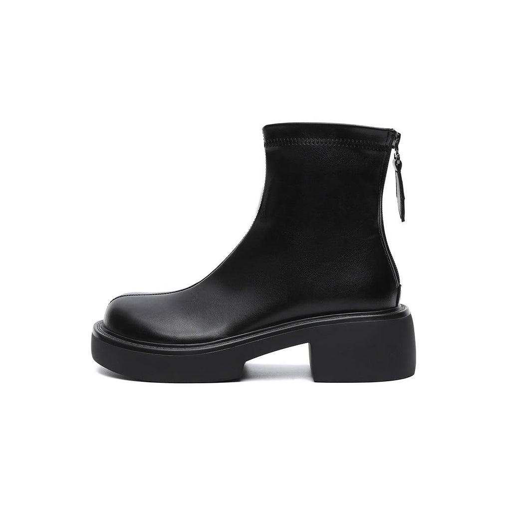 Women's Platform Ankle Boots – Black Leather Zip-Up-0