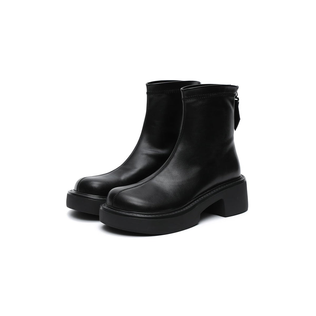 Women's Platform Ankle Boots – Black Leather Zip-Up-1
