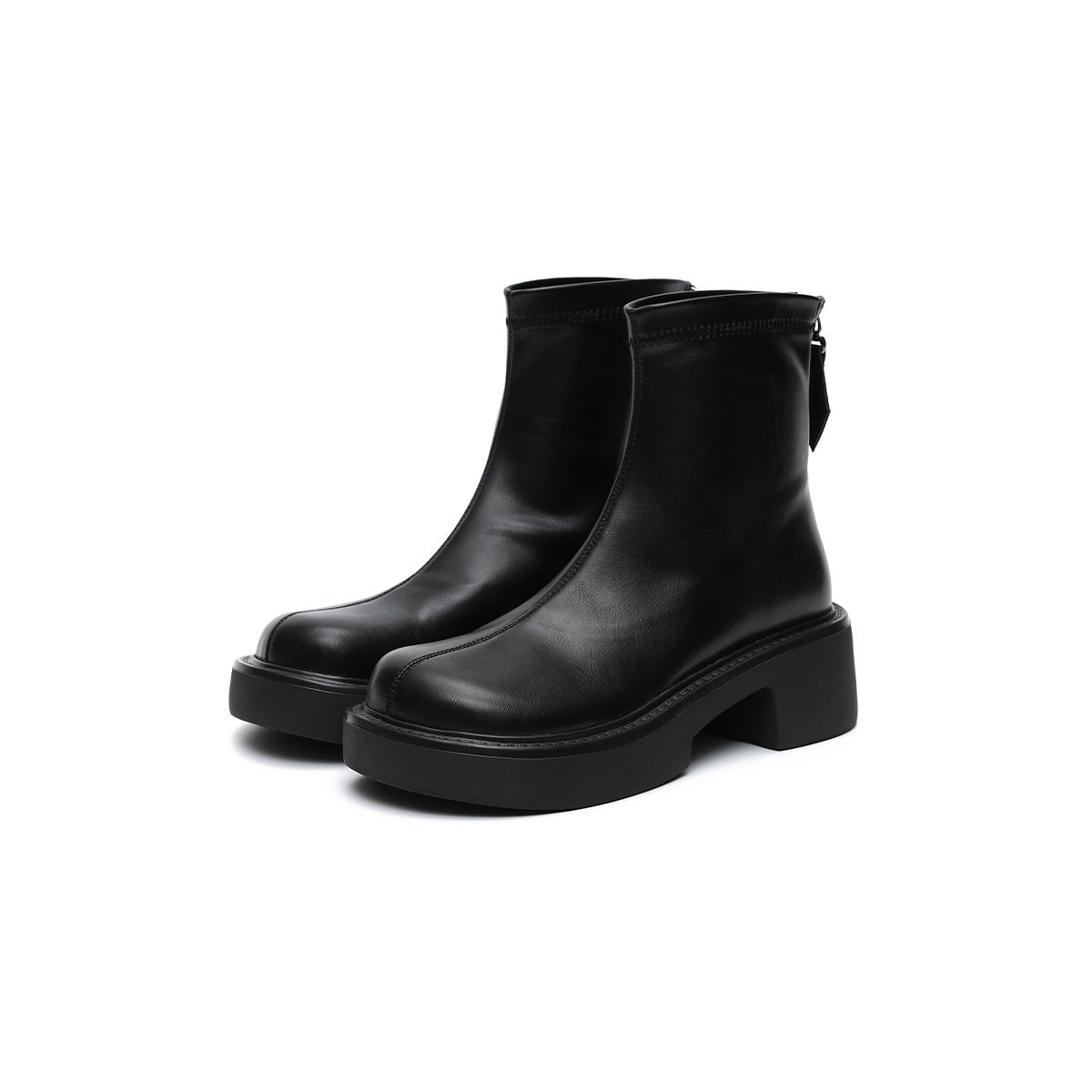 Women's Platform Ankle Boots – Black Leather Zip-Up-1