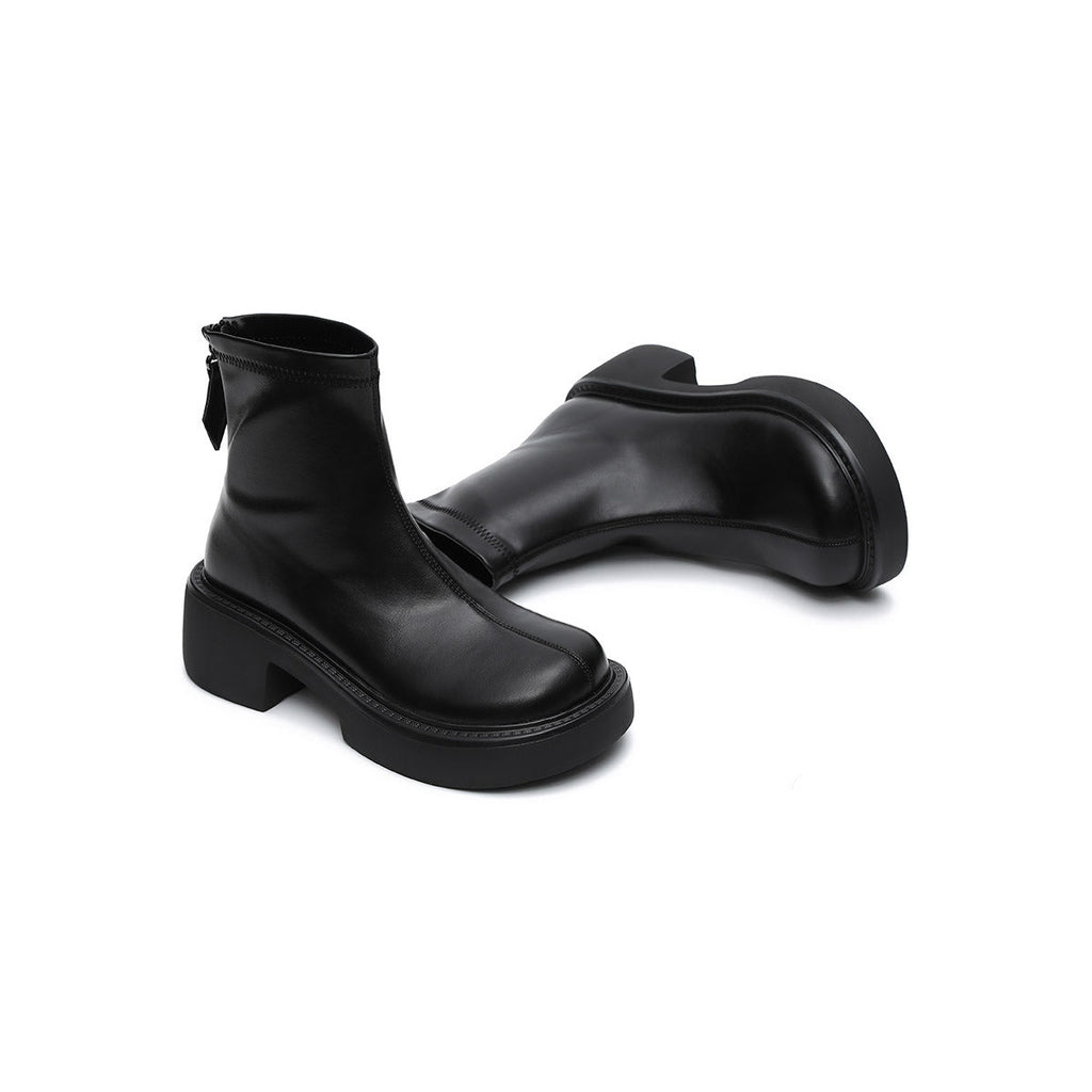 Women's Platform Ankle Boots – Black Leather Zip-Up-3