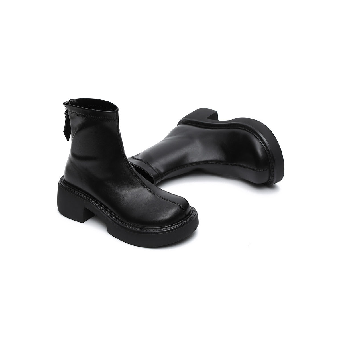 Women's Platform Ankle Boots – Black Leather Zip-Up-3