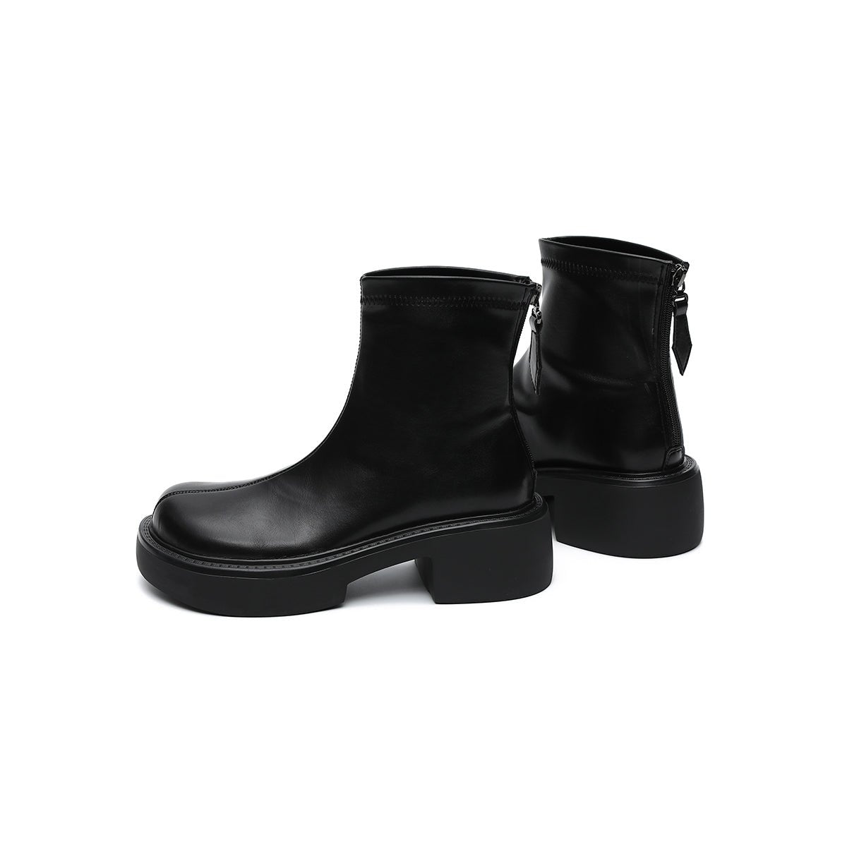 Women's Platform Ankle Boots – Black Leather Zip-Up-4