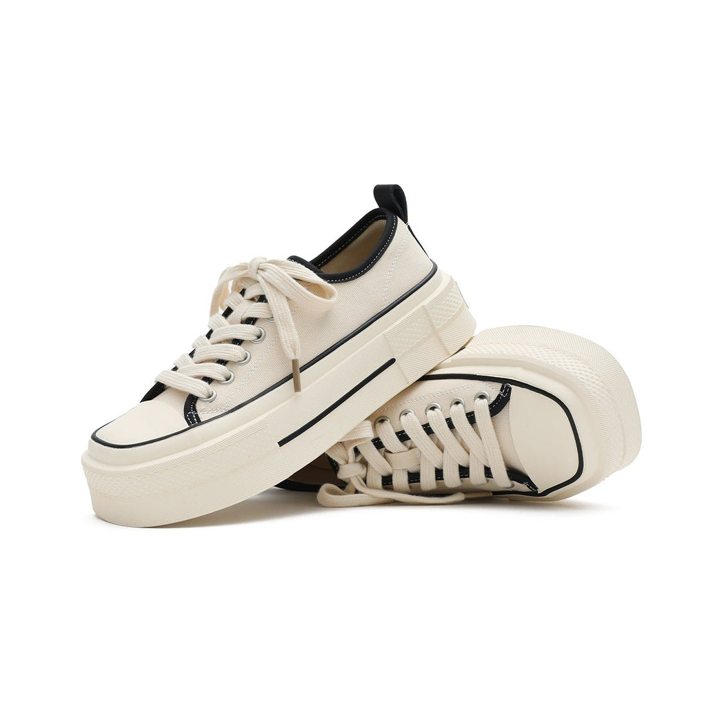 Women's Platform Canvas Low-Top Sneakers – Beige-3