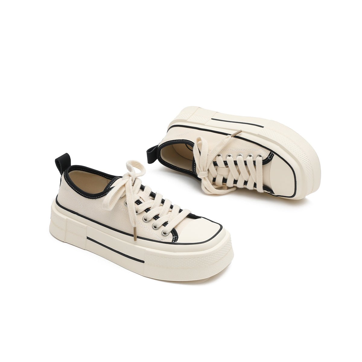 Women's Platform Canvas Low-Top Sneakers – Beige-4